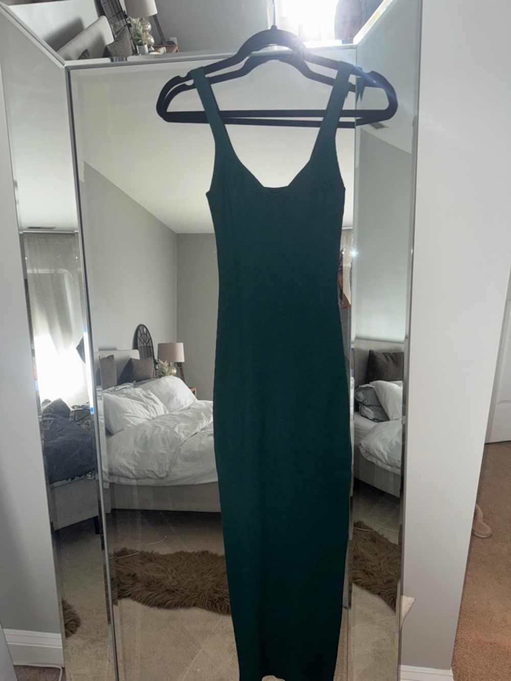 Sleeveless Emerald Green Ribbed Maxi Dress